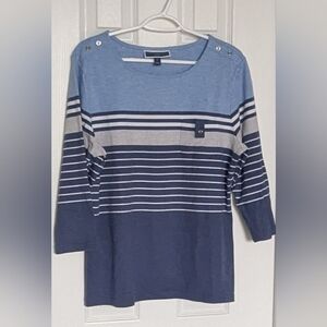 Karen Scott Women's (Size XL) Nautical Themed Striped 3/4 Sleeve Top/Jersey